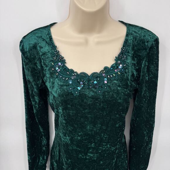 Vintage Y2K All That Jazz Forest Fairy Beaded Velvet Dress Small Green Polyester - Picture 2 of 8